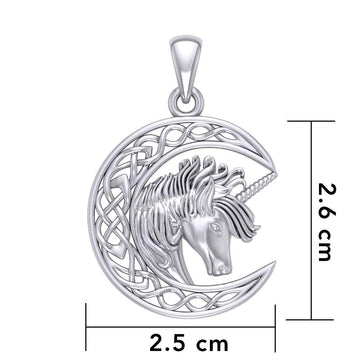 Unicorn with Celtic Crescent Moon Silver Pendant TPD5890 - Jewelry